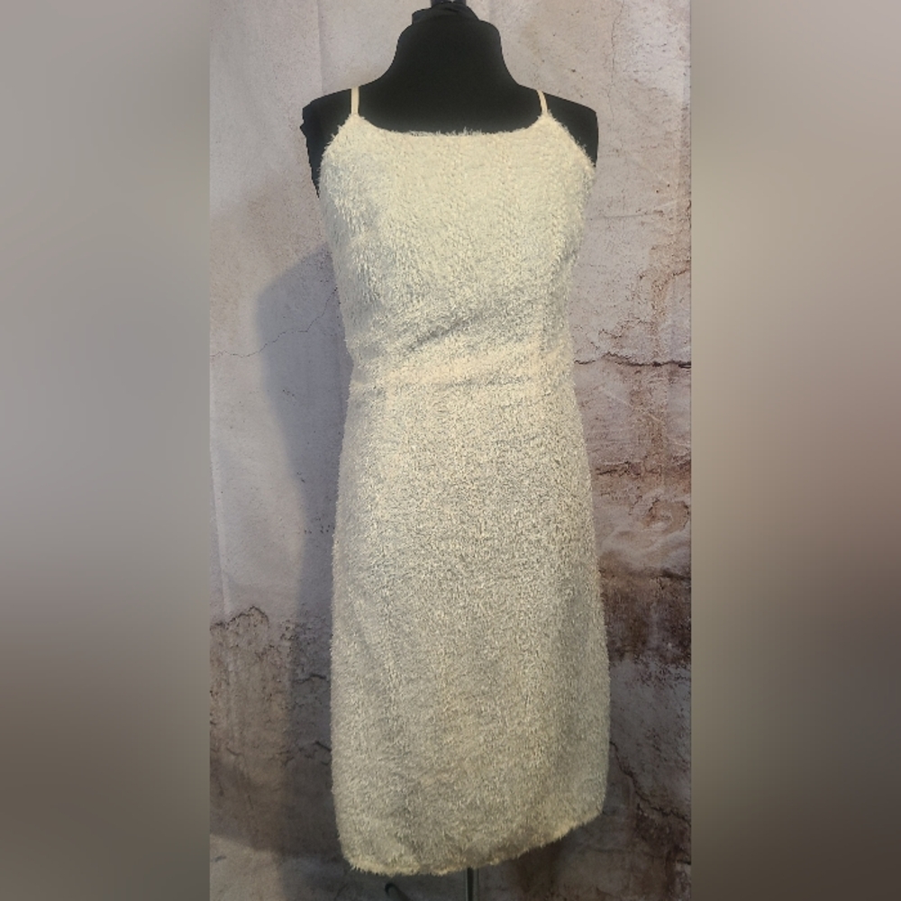 EUC Lightweight Cream Fuzzy Soft Spaghetti Strap Sheath Midi Dress XS